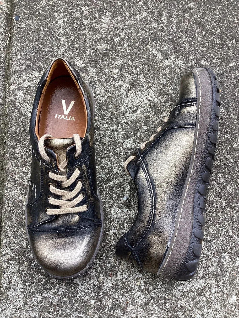 V‎ Italia Genuine Leather Bronze Metallic Comfort Walking Shoes EU 39 US 8.5